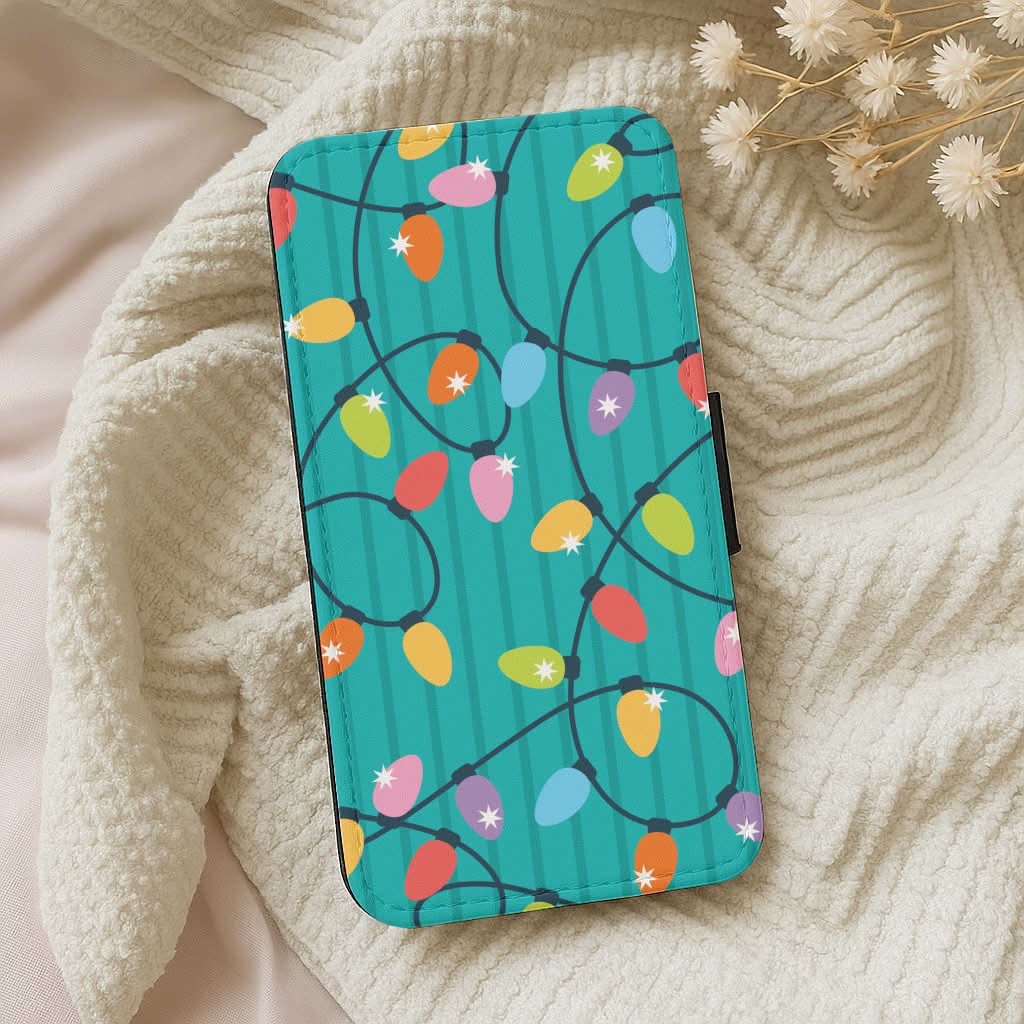 Funky Christmas Lights Pattern Leather Phone Case