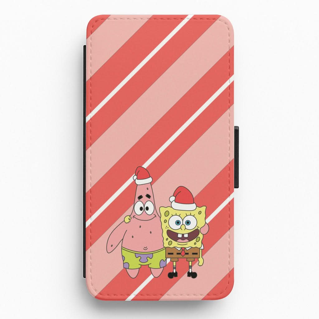 Cartoon Sponge And Starfish Christmas Hats Flip / Wallet Phone Case