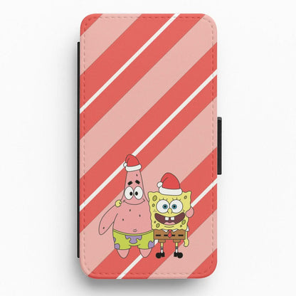 Cartoon Sponge And Starfish Christmas Hats Flip / Wallet Phone Case