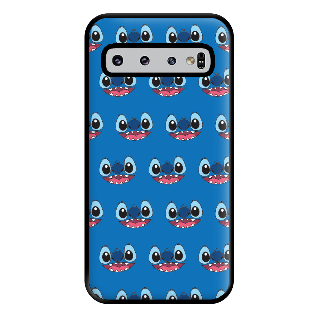 Blue Alien Face Pattern Galaxy S10 Plus Case