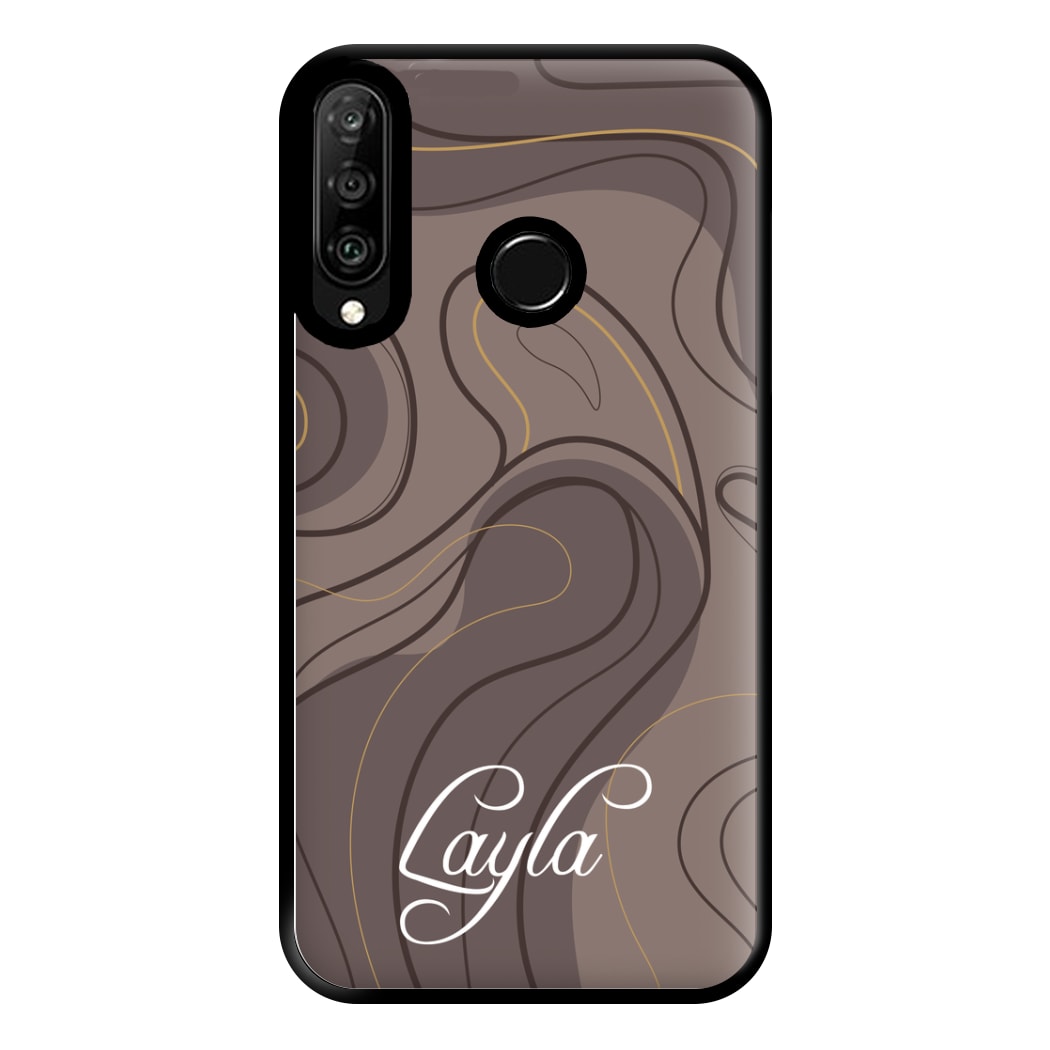 Brown Marble Waves Personalised Name Huawei P30 Lite Case