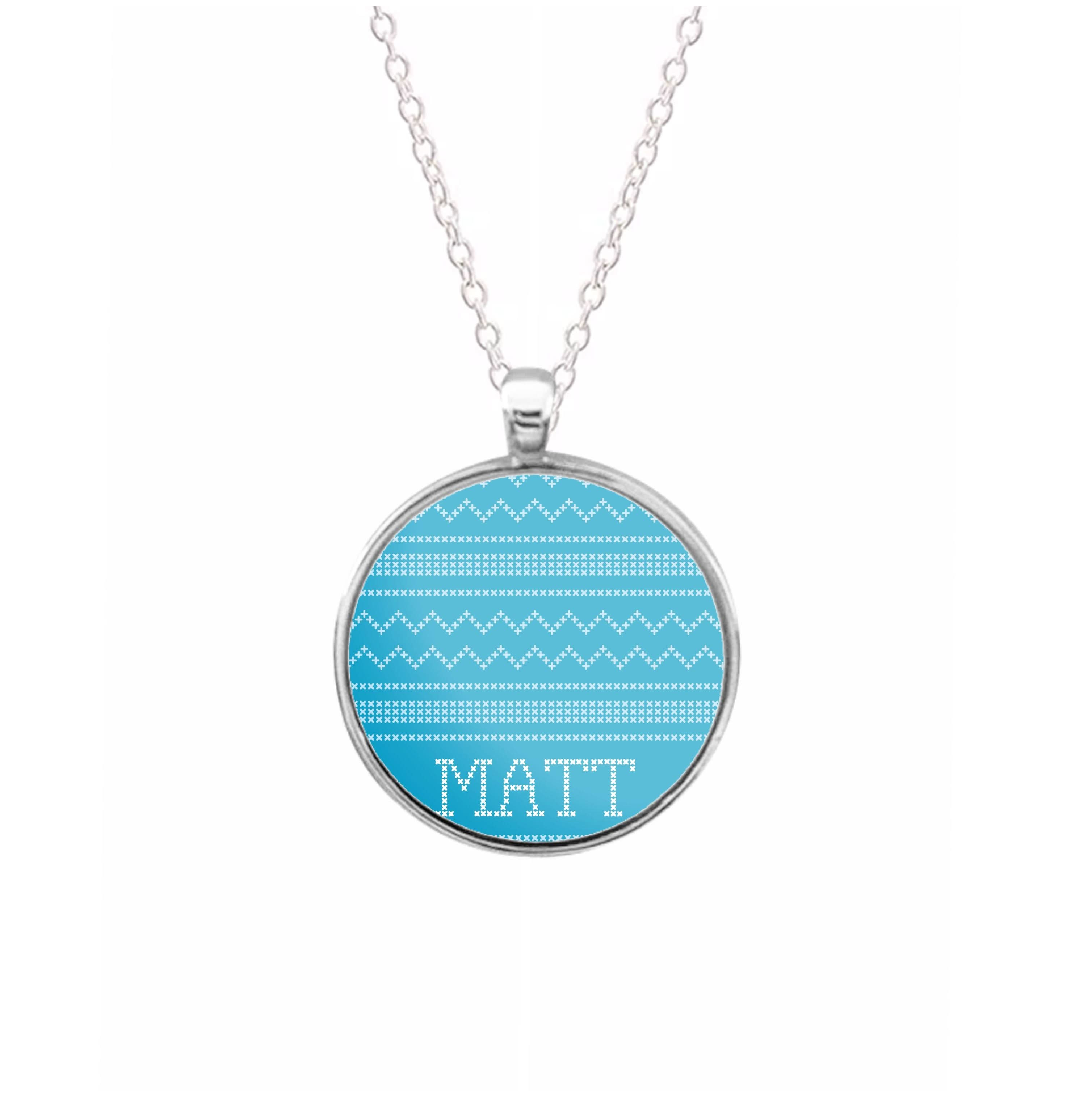 Personalised Christmas Jumper Blue Necklace