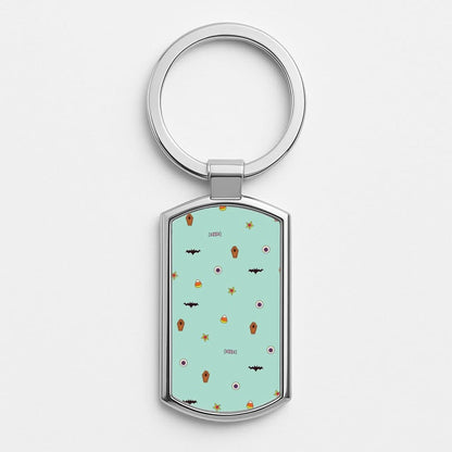 Minature Halloween Cartoons Pattern Silver Metal Keyring