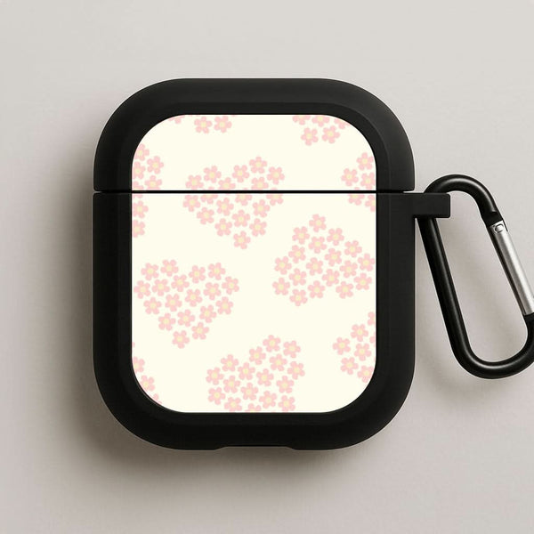 Flower Hearts Pattern Black AirPods Case