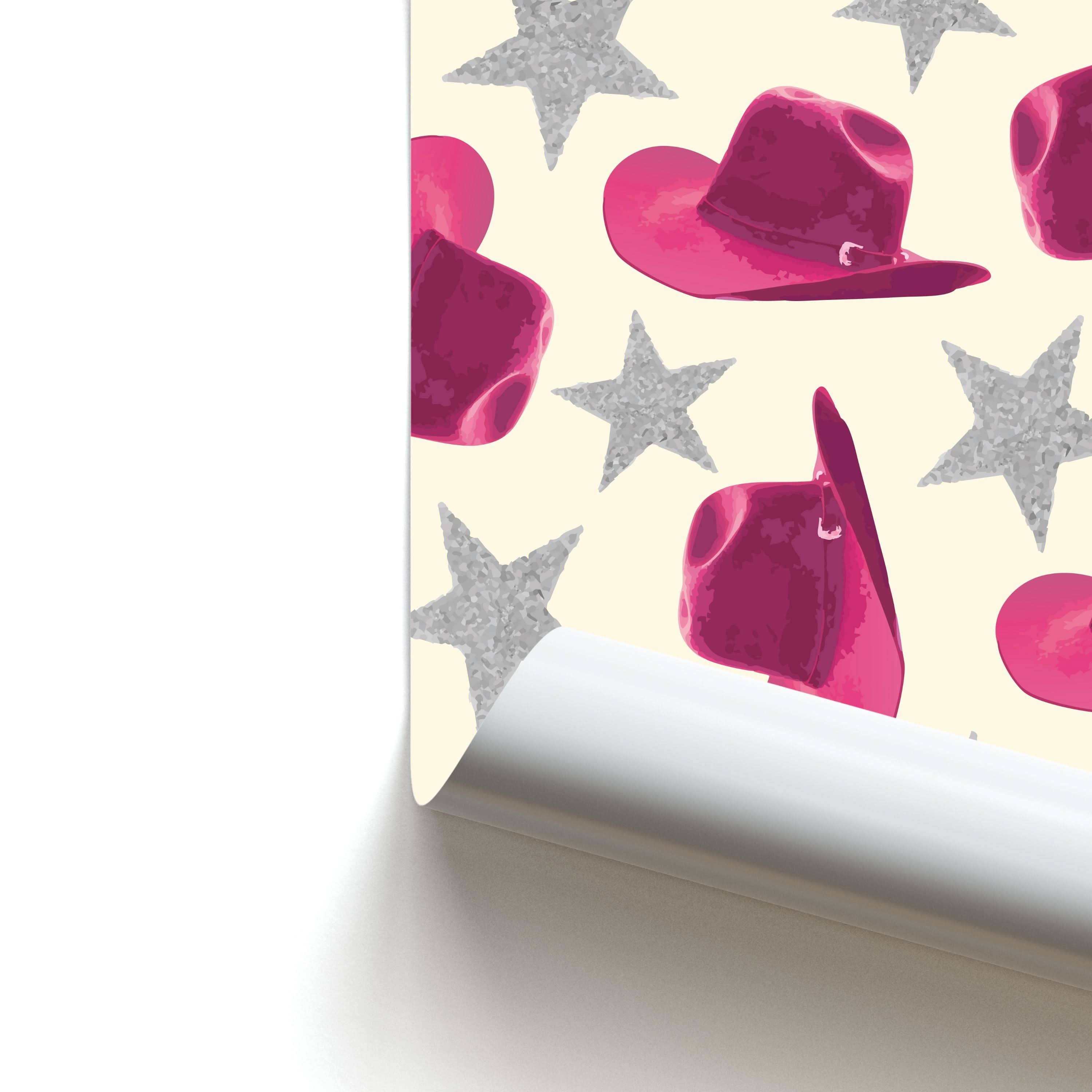 Pink Cowboy Hats And Stars Pattern Poster