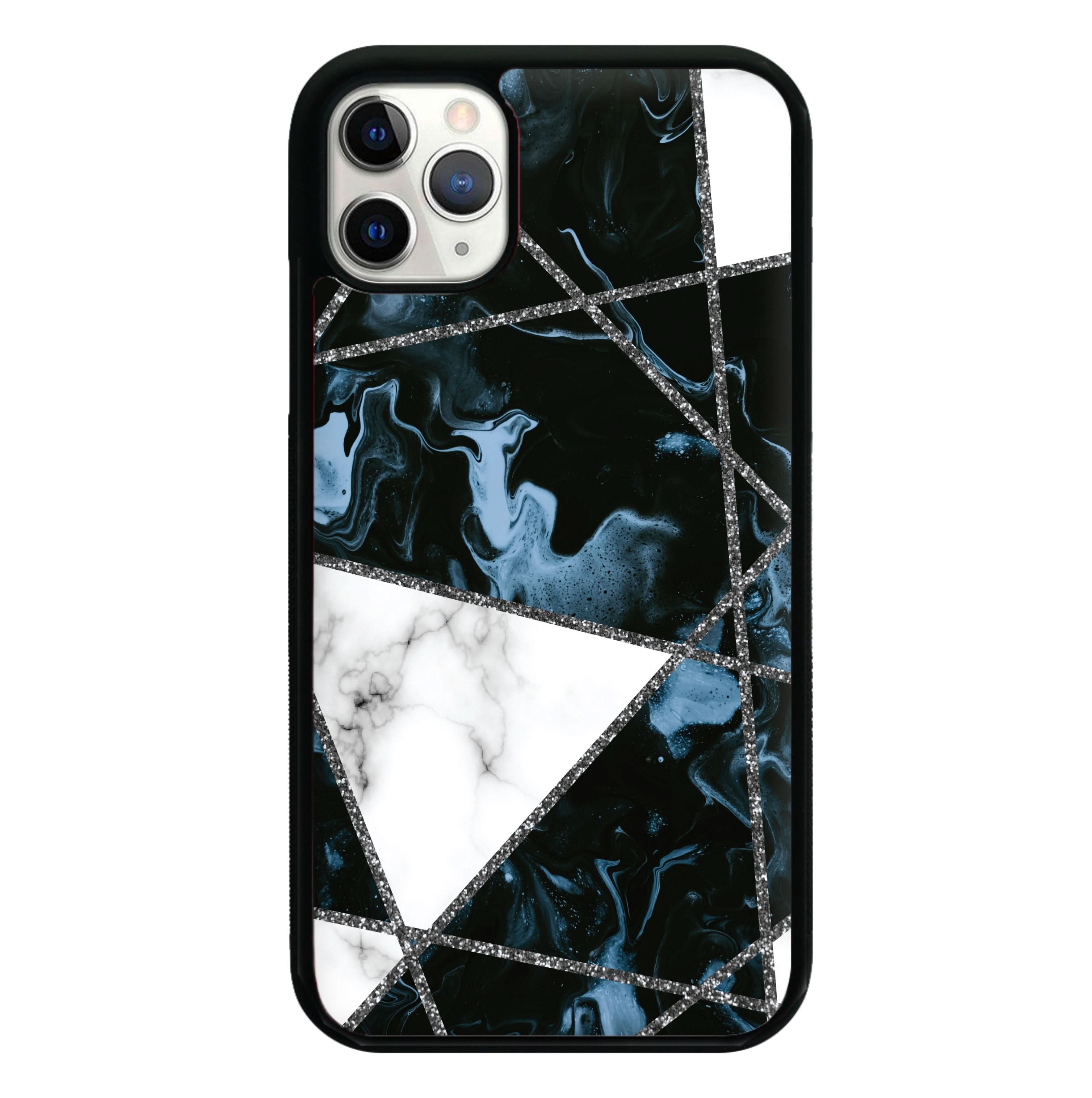 Dark Blue Marble And Silver Collage Phone Case