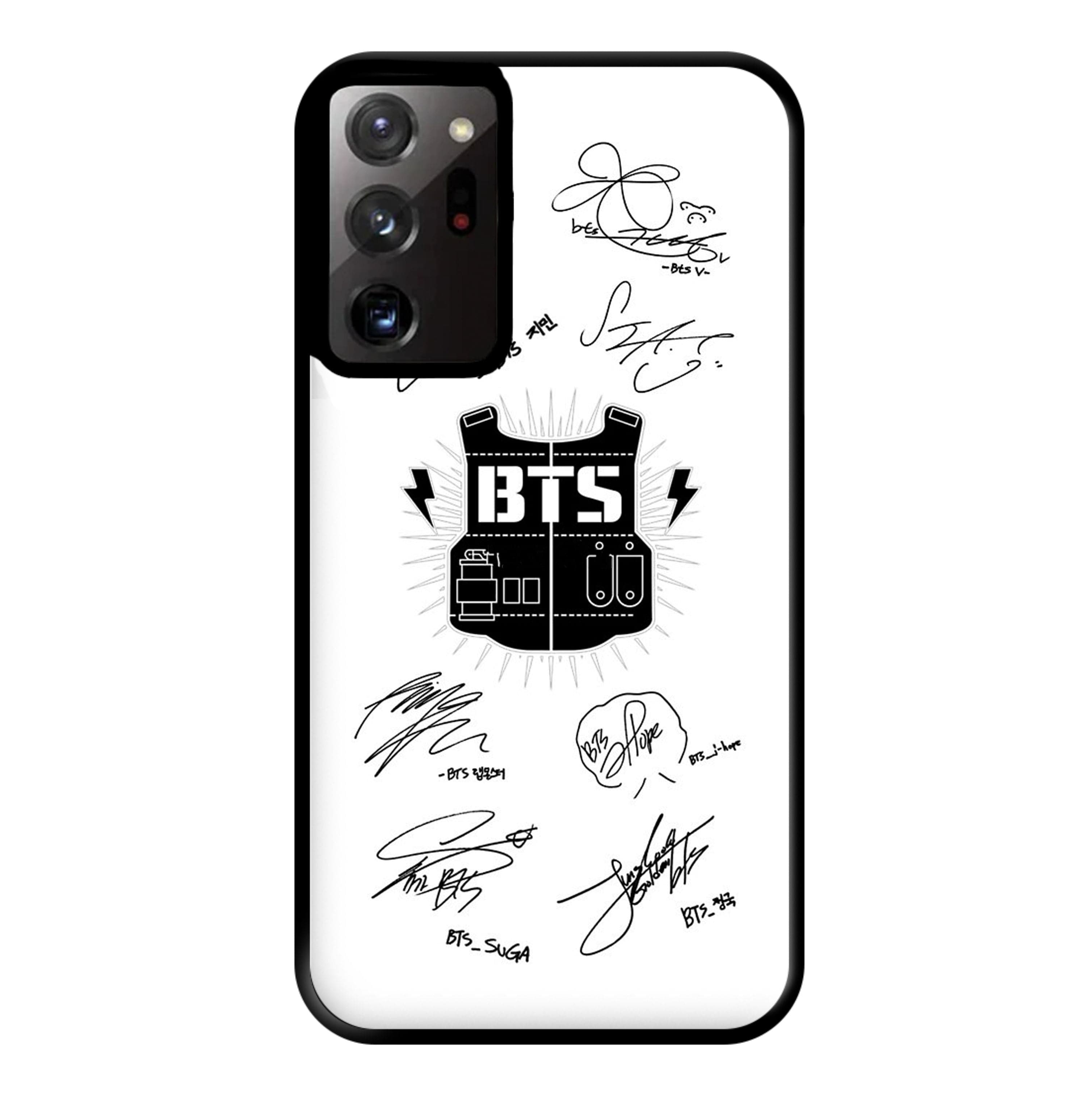 White K-Pop Band Army Logo and Signatures Phone Case