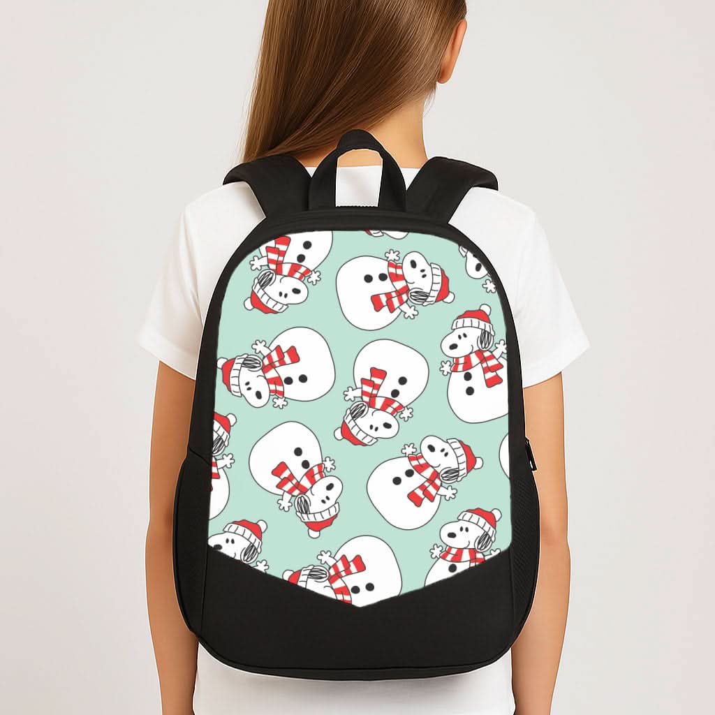 Cartoon Beagle Snowman Pattern School Bag