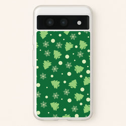 Cartoon Christmas Trees And Snowflakes Pattern Google Pixel 8a Case