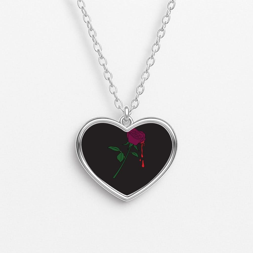 Dark Pink Rose Heart Necklace