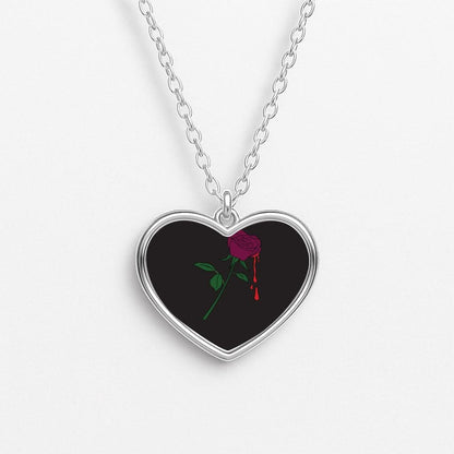 Dark Pink Rose Heart Necklace