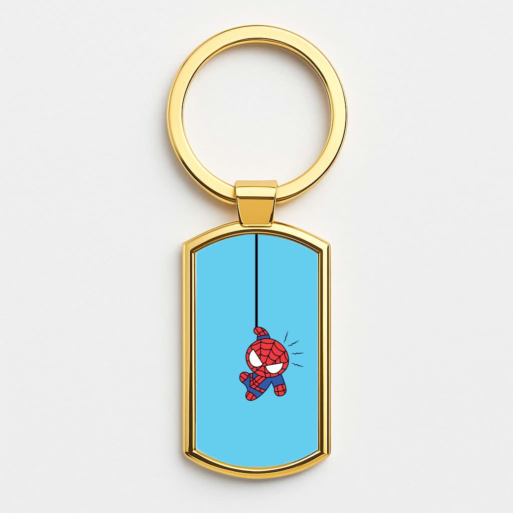 Blue Hanging Spider Hero Gold Keyring