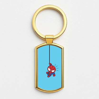 Blue Hanging Spider Hero Gold Keyring