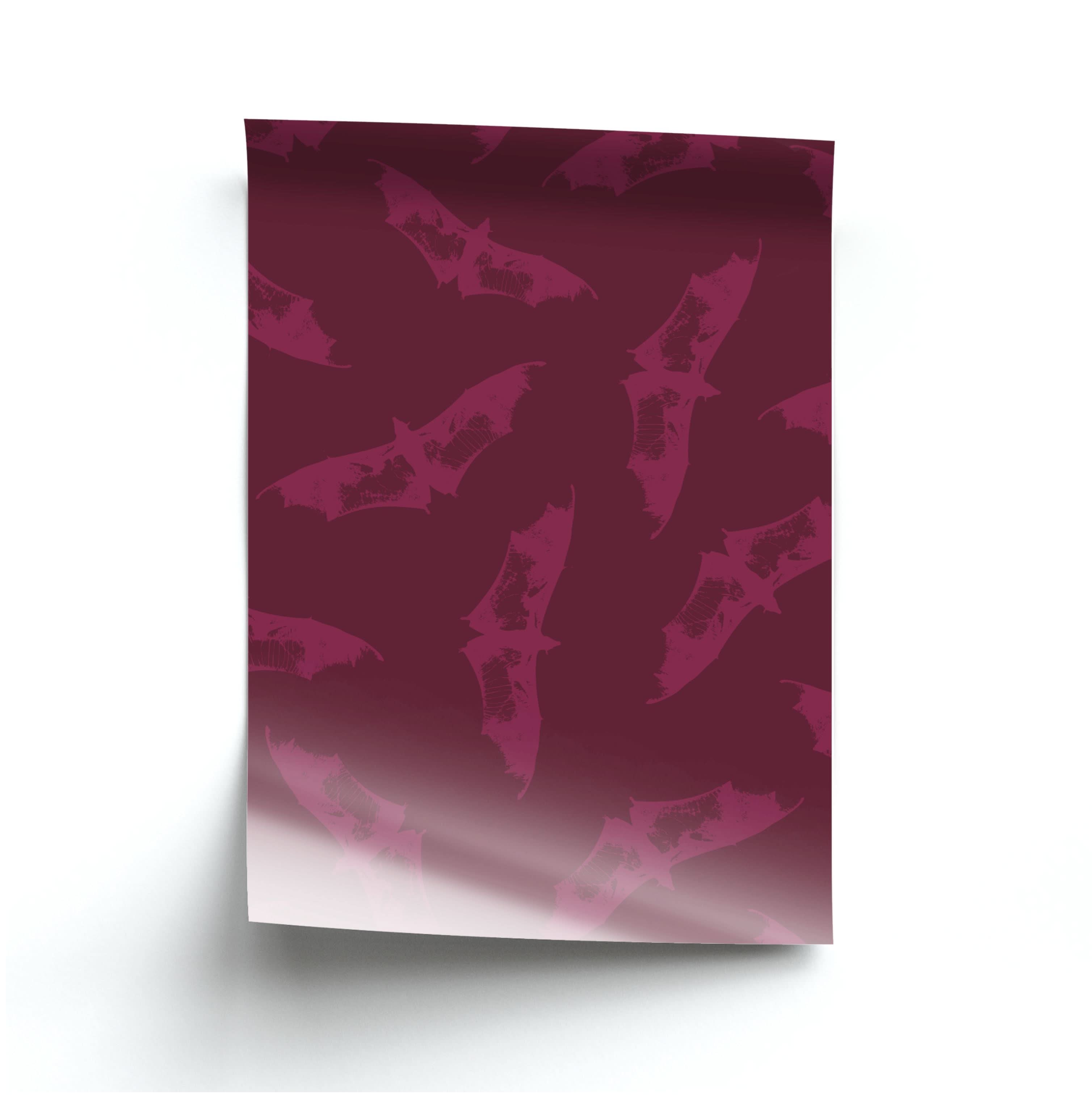 Dark Pink Bats Pattern Poster