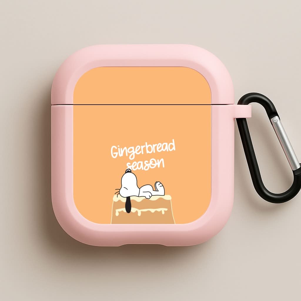 Cartoon Beagle Gingerbread House Pink AirPods Case