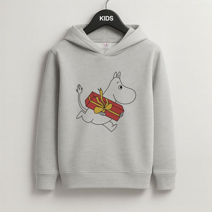 Red Present Moom Grey Kids Hoodie