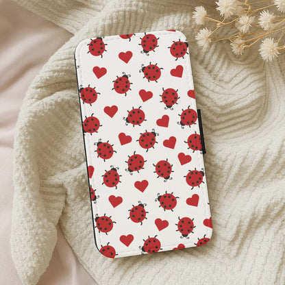 Ladybugs And Hearts Pattern Leather Phone Case