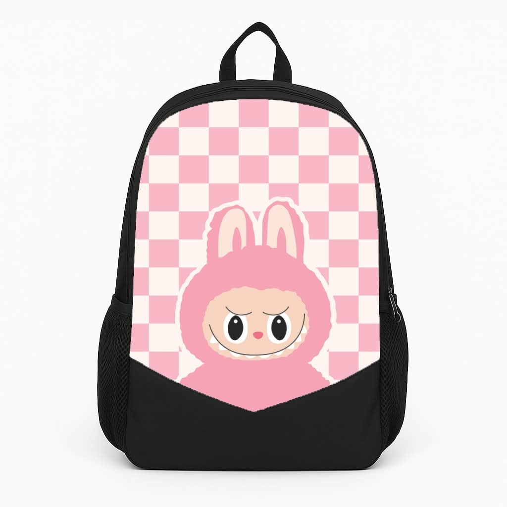 Checkered Cute Pink Monster  Backpack