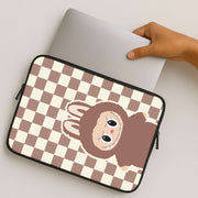 Checkered Cute Brown Monster  Laptop Sleeve 2