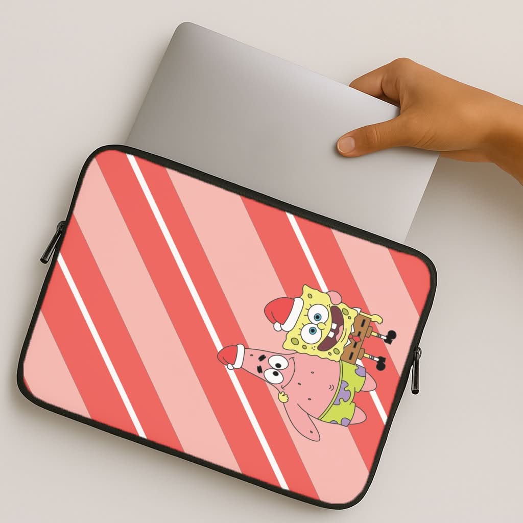 Cartoon Sponge And Starfish Christmas Hats MacBook Cover