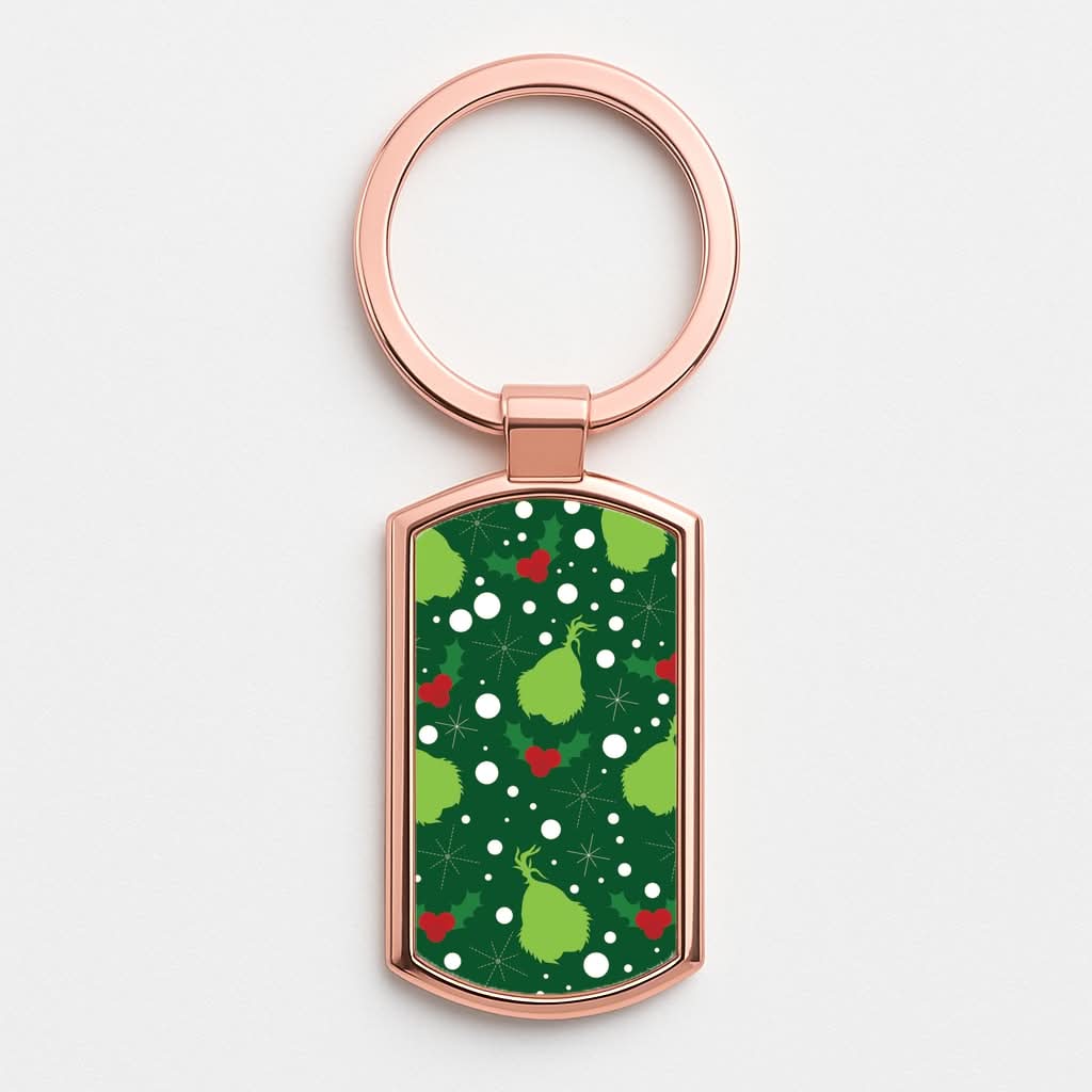 Green Creature Christmas Pattern Rose Gold Keyring