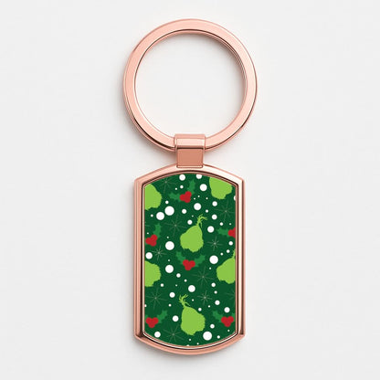 Green Creature Christmas Pattern Rose Gold Keyring