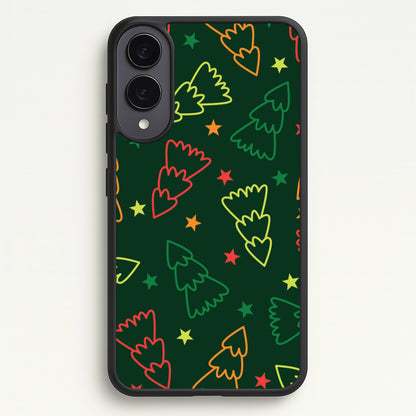 Colourful Christmas Tree Outlines Pattern Galaxy S25 Edge Case