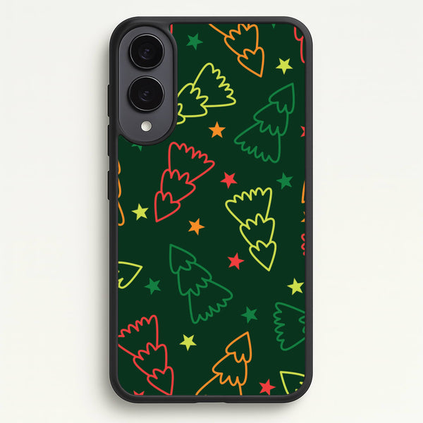 Colourful Christmas Tree Outlines Pattern Galaxy S25 Edge Case