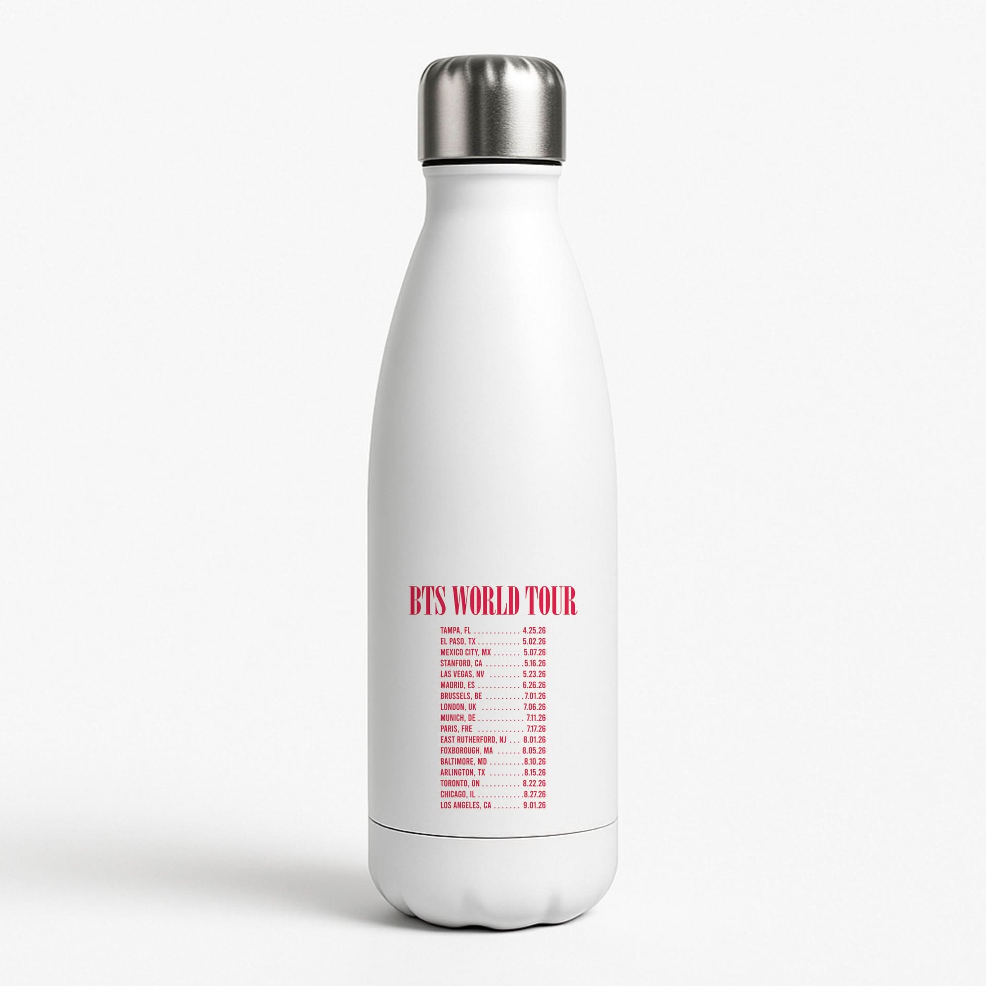 K-Pop Band World Tour List 2026 White Water Bottle