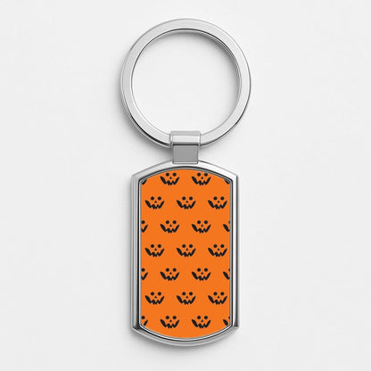 Carved Pumpkin Face Pattern Silver Metal Keyring
