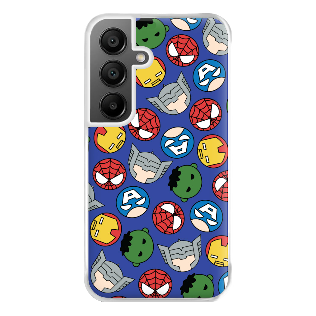 Cute Chibi Heroes Pattern Blue Galaxy A55 Case
