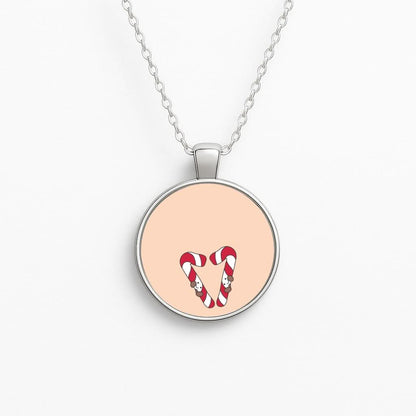 Christmas Candycane Plushies Circle Necklace