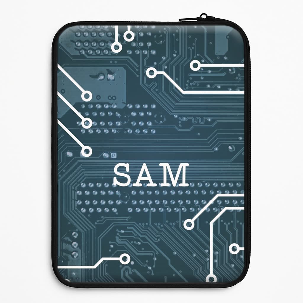 Blue Circuit Board Personalised Name Laptop Sleeve