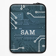Blue Circuit Board Personalised Name Laptop Sleeve 1