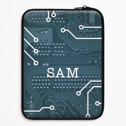 Blue Circuit Board Personalised Name Universal Laptop Sleeve