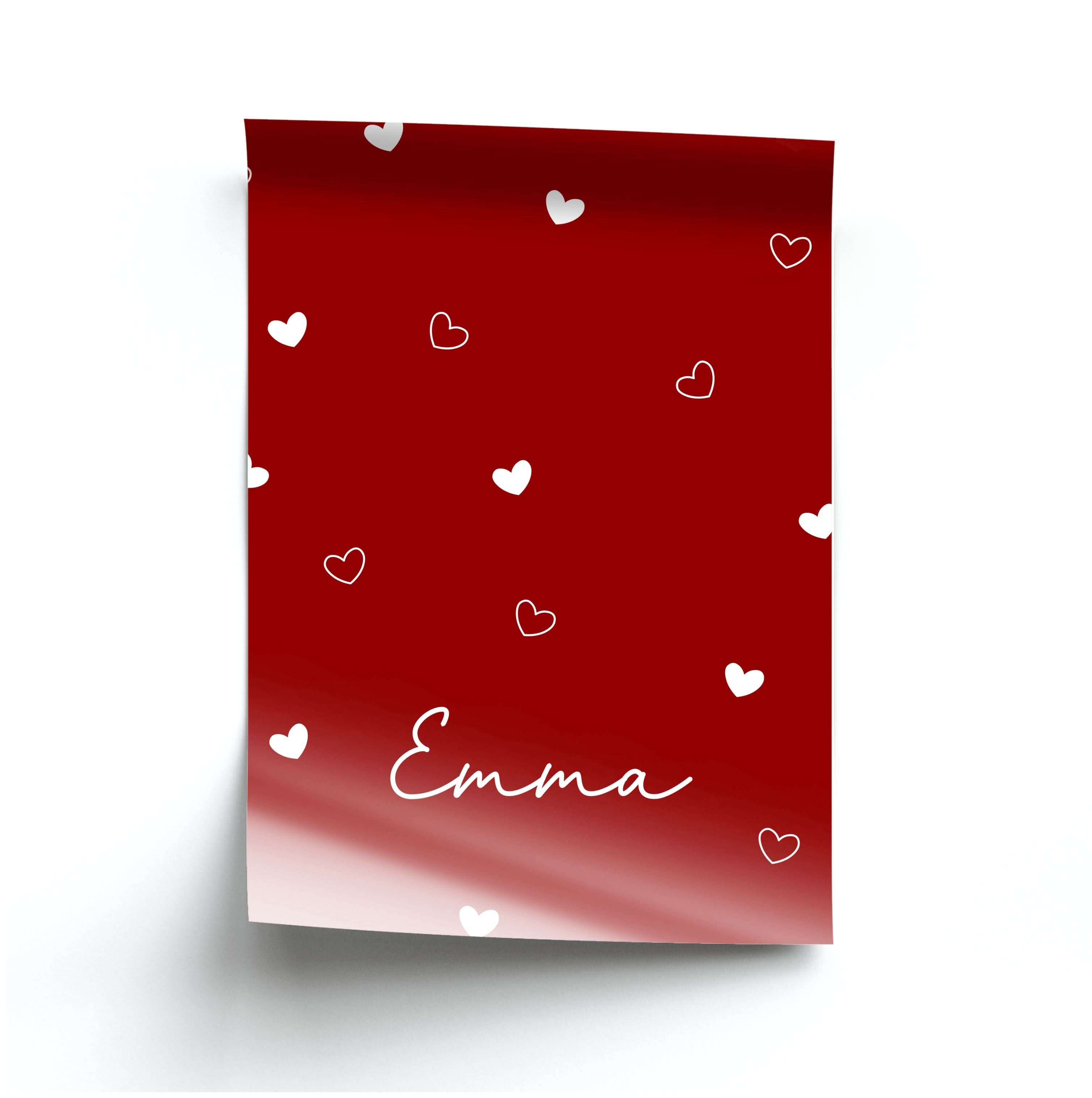 Red Hearts And Outlines Personalised Name Poster