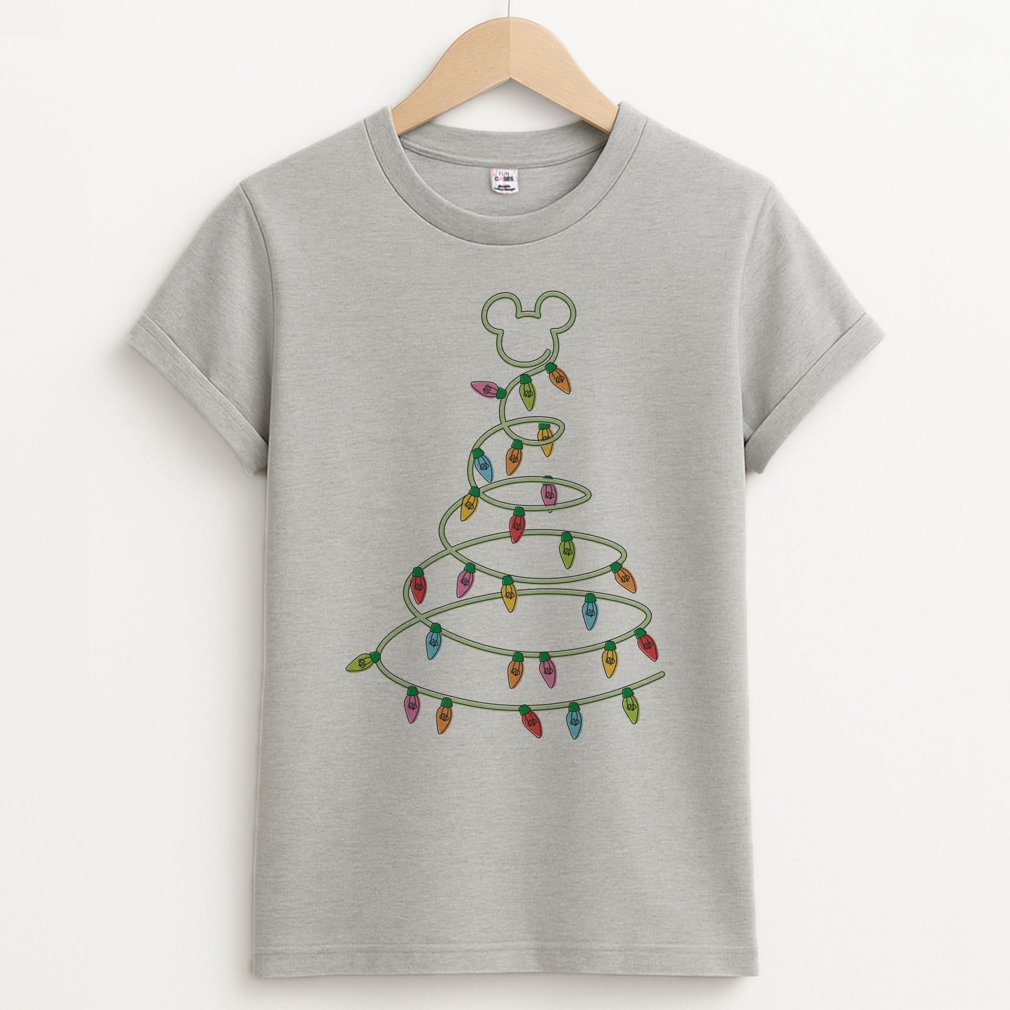 Cartoon Mouse Christmas Tree Lights Unisex Grey T-Shirt