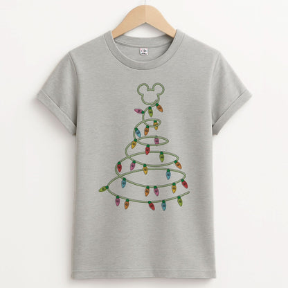 Cartoon Mouse Christmas Tree Lights Unisex Grey T-Shirt