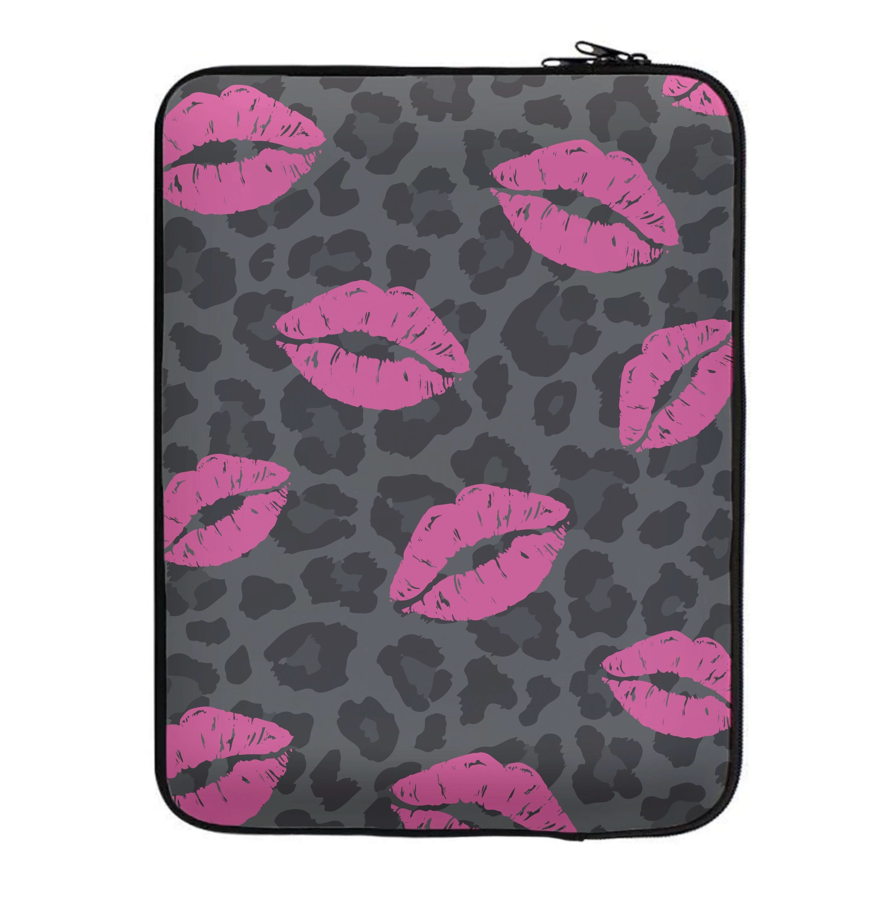 Pink Lipstick Cheetah Print Laptop Sleeve