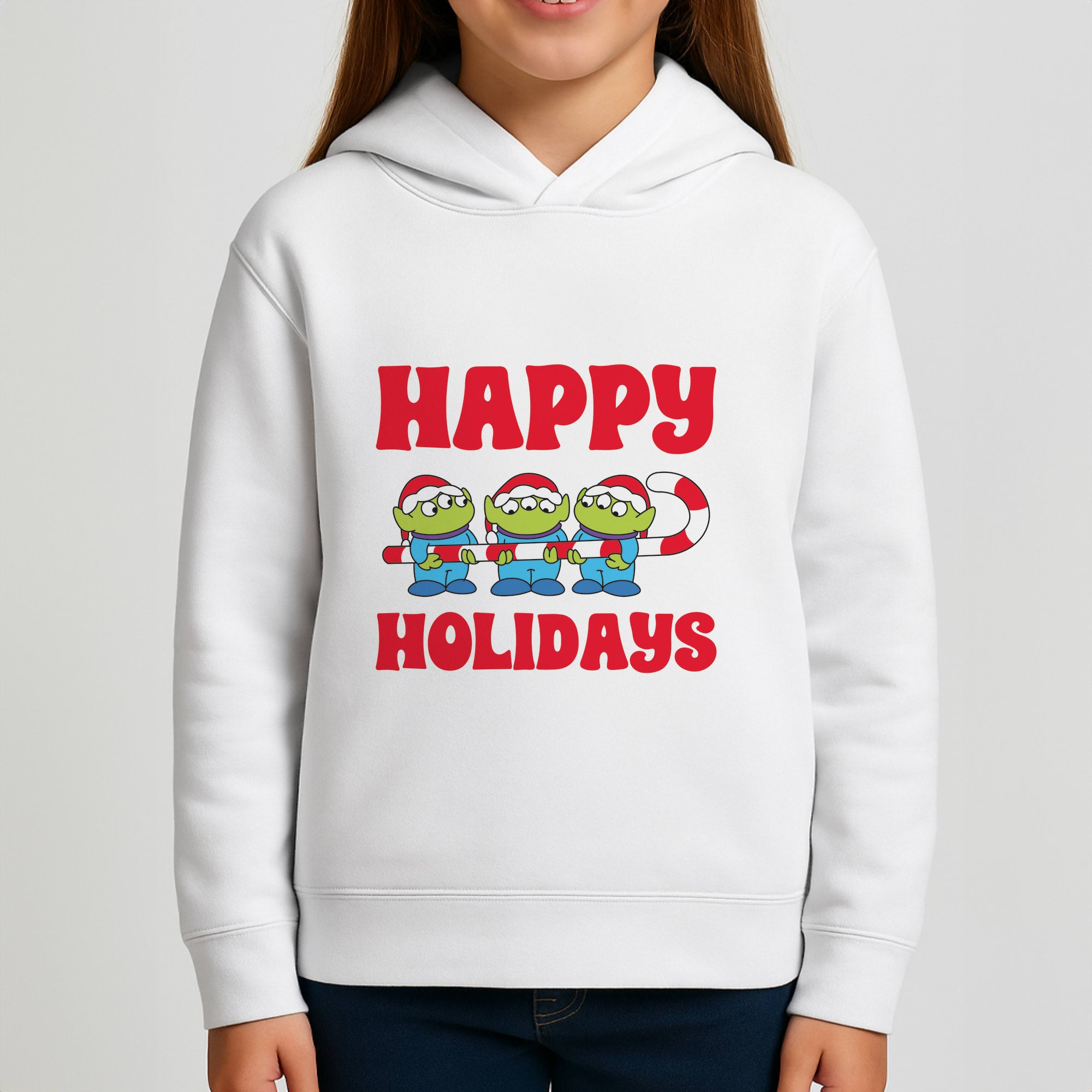 Happy Holidays Cute Green Aliens Girls Hoodie