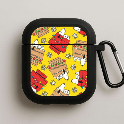 Cartoon Beagle Fairylights And Gingerbead Pattern Black AirPods Case