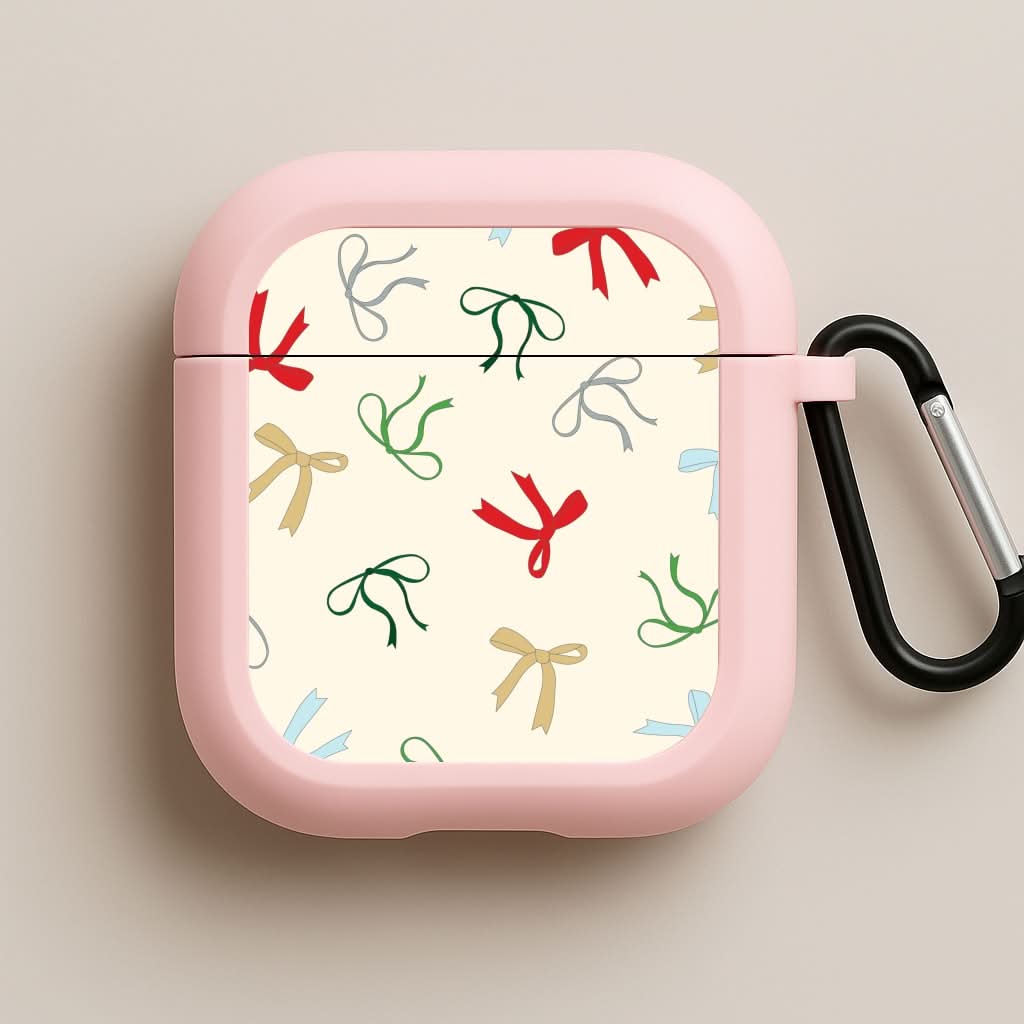 Coquette Christmas Bows Pattern Pink AirPods Case