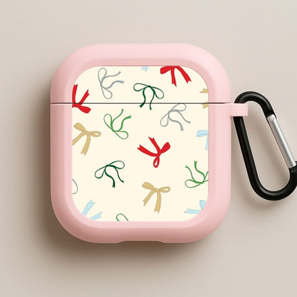 Coquette Christmas Bows Pattern Pink AirPods Case