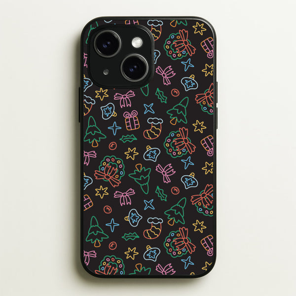 Neon Christmas Icons Pattern I iPhone 15 Case