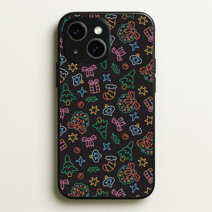 Neon Christmas Icons Pattern I iPhone 14 Case