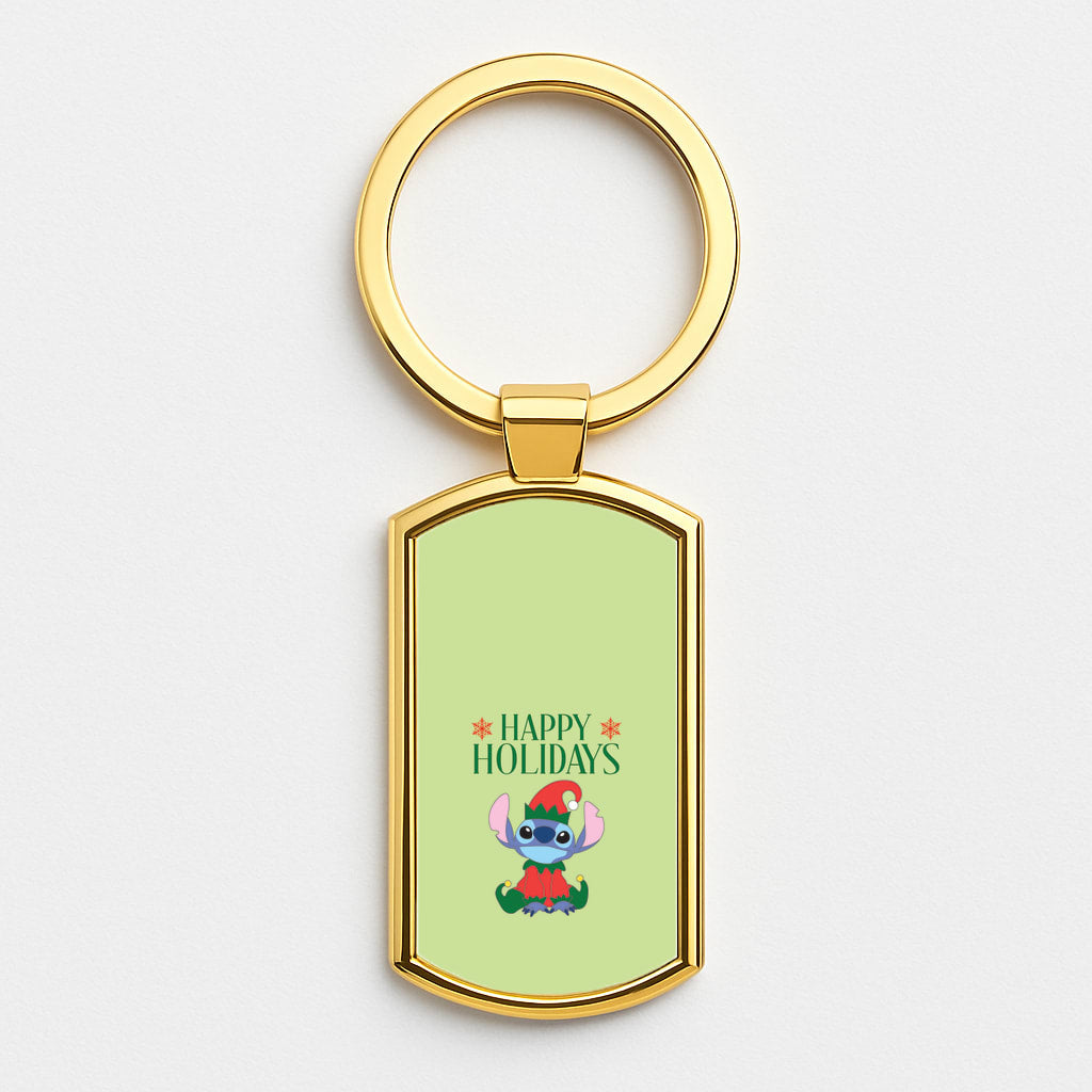 Cute Blue Alien Elf Gold Keyring