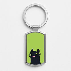 Black Fury Dragon Silver Metal Keyring