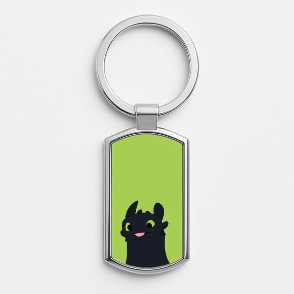 Black Fury Dragon Silver Metal Keyring