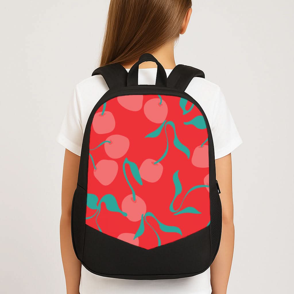 Red Abstract Cherries Pattern School Bag