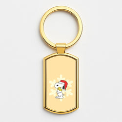 Christmas Cartoon Beagle And Bird  Gold Keyring